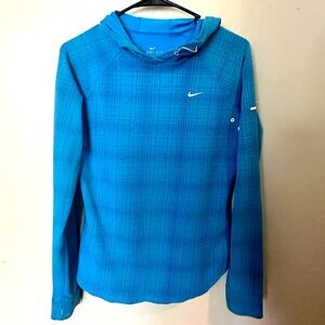 Nike Dri Fit Blue Plaid Polyester Running Hooded Pullover
